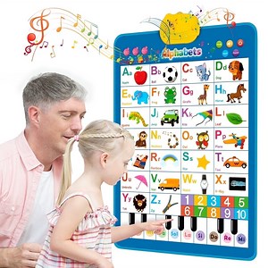 Toddler Learning Toys Electronic Alphabet Poster, Alphabet ABC&123 Wall Chart for Children, Learning Toys with Music, Various Patterns Educational Toys for 3 Years, Blue