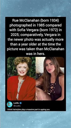 Rue McClanahan (born 1934) photographed in 1985 compared with Sofia Vergara (born 1972) in 2025;