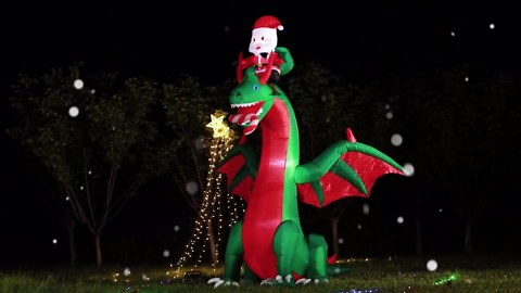 8FT Christmas Inflatables Dragon, Santa Claus Ride Dragon Blow up Giant Yard Decoration, Outdoor Built-in LED Lights Party Lawn Holiday Winter Decor Outside