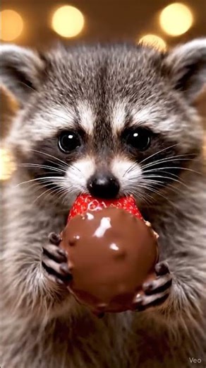Cute Raccoon ASMR Eating Chocolate Covered Strawberry! 🍓🍫 (Loud Crunchy & Biting Sounds) | Sleep Aid