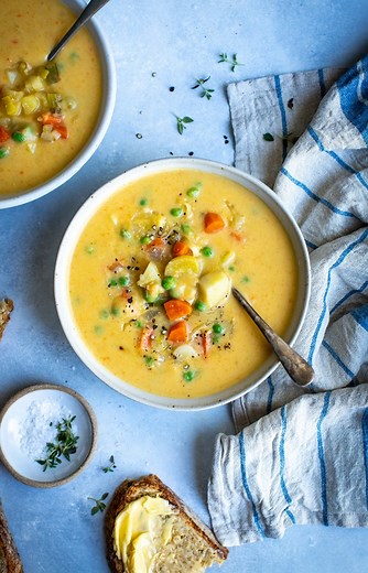 This recipe popped on my YouTube last month so sharing the vid here too! It's packed with the best veggies & perfect for any time of the year, but especially now as a winter warmer! Recipe below x 🍲 You'll need: 25g butter 1 onion, peeled and diced 1 leek, sliced 3 potatoes, peeled and diced (450g) 1.5litres of vegetable stock 2 carrots, diced 1 parsnip, diced 4 sticks celery, sliced 100ml cream, optional 200g frozen Peas Sea salt and freshly ground black pepper Melt the butter in a large sauce