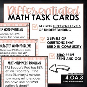 4th Grade Math Task Cards Differentiated Math Centers Two Step Word Problems
