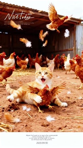 #动物@dou 小助手 #神奇动物在抖音 #呆萌 #每日喂食 谁懂啊！猫咪勇闯鸡窝。小鸡：我真的会谢！