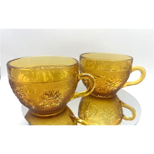 Vintage Tiara Amber Glass Tea Cups Sandwich Pattern - Set of 2 - Etsy
