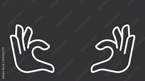 Pack of white icon simple animations representing hand gesture, HD video with transparent background, seamless loop 4K video.