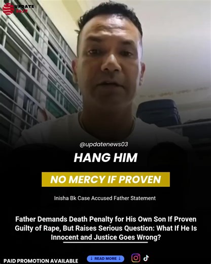 A father’s powerful statement has sparked intense public reaction. He says he accepts the death penalty if his son is proven guilty of rape. But he also questions—what if his son is innocent? The statement highlights the demand for justice and fair investigation. Hashtags: #NepalNews #Justice #BreakingNews #LawAndOrder #ViralStatement