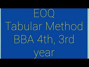 EOQ,Tabular analysis,