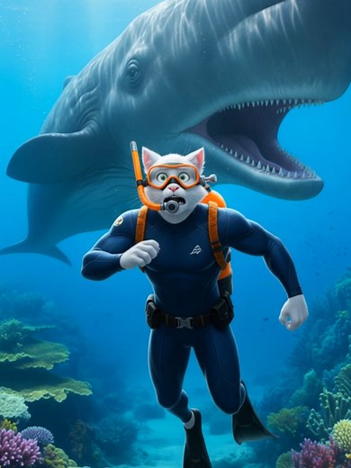 The cat's father went to fix the underground fiber optic cable and unfortunately encountered a giant, ferocious fish. #catstory #aicat #cat #videoviral #fyp