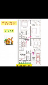 30'x60' House plan 🏡 East facing 3bhk with car parking and pooja room #newhousedesign #contemporaryelevation #floorplan #christmasdecor #challenge #design | arch dream house