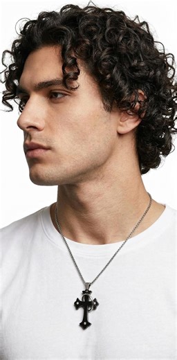 Men’s Black Cross Pendant Necklace, Stainless Steel Chain, Modern Christian Jewelry, Gothic Cross Gift - Etsy