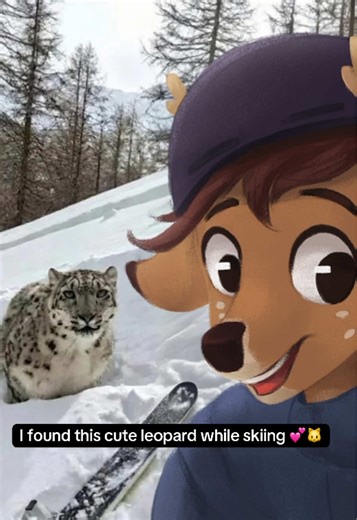 Cute Snow Leopard Encounter While Skiing