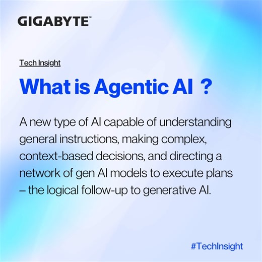 ✨ Agentic AI is emerging as the inevitable — and highly profitable — evolution beyond generative AI. In our latest Tech Insight, we explore what Agentic AI is, how it works, and why it will shape the next wave of enterprise AI value. Get ready to capture the opportunity. Insight Article 👉 https://gbte.tech/KikZ #GIGABYTE #UpgradeYourLife #AI #AIInfrastructure #serversolutions #DataCenter #AgenticAI #TechInsight | GIGABYTE