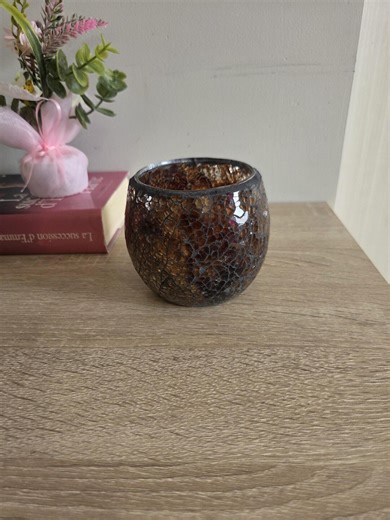 Vintage Amber Mosaic Glass Candle Holder – Crackle Glass Votive – Warm Brown Decorative Tealight Holder – Cozy Home Decor - Etsy