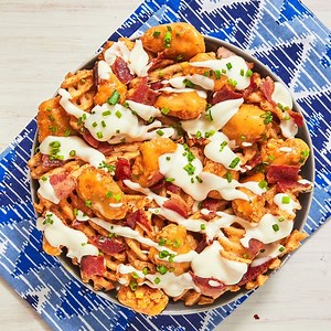 Waffle fries >>> chips. Full recipe: http://dlsh.it/kF0AmQP | Delish