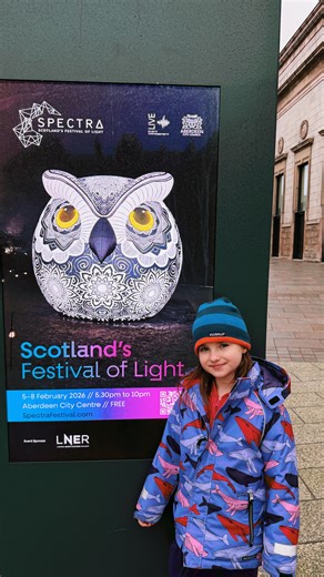 Ruth - North East Family Blogger - 📍Newcastle 🇬🇧 on Instagram: "Ad - 💫Spectra 2026💫 - Elsie and I spent a wonderful 36 hours in Aberdeen this week thanks to @spectraaberdeen and @lner - We took the train directly from Newcastle to Aberdeen and were spoiled rotten in First Class. Elsie absolutely loved it and LNER’s new winter menu is amazing. 🚂🍜 Once in Aberdeen we attended the preview of Spectra, Festival of Light 2026, which was stunning. This gorgeous light festival is a must visit - n