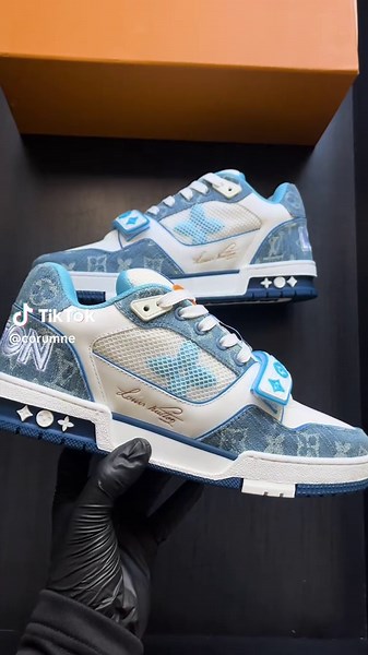 Louis Vuitton LV Trainer Monogram Denim White Blue ✅ All sizes #corumne #fyp #lv #foryouu #jacielnuñez