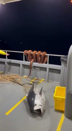 Octopus Wraps the Rail While a Great White Surges Up at the Stern!