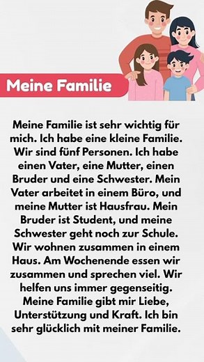 Meine Familie | Deutsch A1–A2 | Einfacher Text zum Lesen & Lernen 👨‍👩‍👧‍👦 #deutsch
