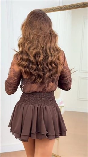 The perfect🥀 Our Sheer Floral Lace Long-sleeve Shirt and a Tiered Ruffled Mini Skirt ✨ #shorts #ootd