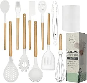 Silicone Cooking Utensils Set White–11Pcs Silicone Spatula Sets for Cooking | Kitchenware Set, BPA-Free Kitchen Utensils Set, White Spatula Set | Non Toxic Cooking Utensils Set with Utensil Holder