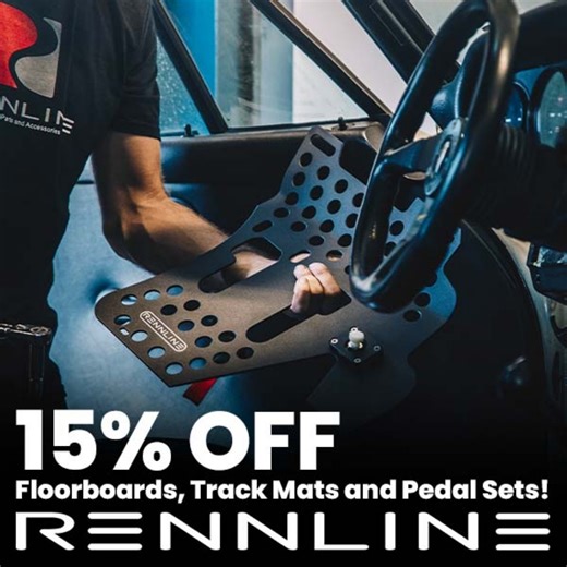 Enjoy the ultimate interior upgrades with 15% OFF Rennline's pedal sets, floorboards and track mats this week. Options include: -- Aluminum floorboards - install in minutes and are available in silver anodized or black powder coat finishes. -- Pedal Sets - no other pedal on the market gives you the flexibility of adding and removing throttle extensions and lifter plates to fine tune your individual ergonomic preference. - Track Mats - constructed from lightweight anodized aluminum, weigh less th