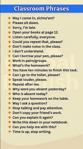 25 Classroom English Phrases for Students & Teachers | #GlobalEnglishPractice #spokenenglish