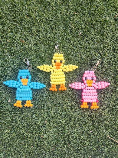 Pony Bead Duckie Chick Keychain: Handmade Backpack Accessory - Etsy