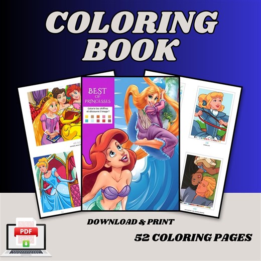 Color by Number Book: Princesses Cartoon, 52 Pages (PDF Digital Download) - Etsy