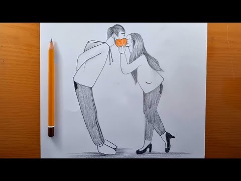 desenho casal fofo e romântico muito fácil Desenho a lápis passo a passo / desenho de casal