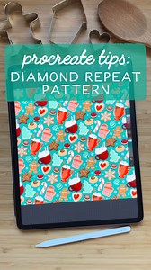alissandra seelaus | illustrator on Instagram: "here’s a step-by-step guide to the diamond-shaped repeat method i’ve been using in my patterns, like my recent piece for the #frostyandfestivechallenge - it’s really good if you have trouble envisioning how the repeat will look when you use a more traditional split quarters approach. do you have questions? ask away! as always, this is @procreate on my 12.9” ipad pro 💕 🎁 start with a diamond shape in a square canvas - this is a 5400px square and i