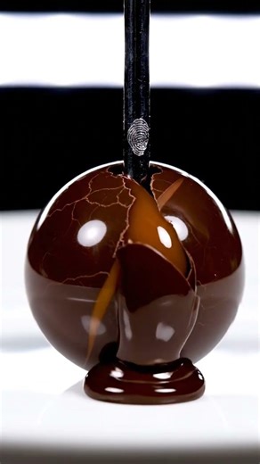 Chocolate Sphere Cracks Open Revealing Hidden Caramel Core 🍫