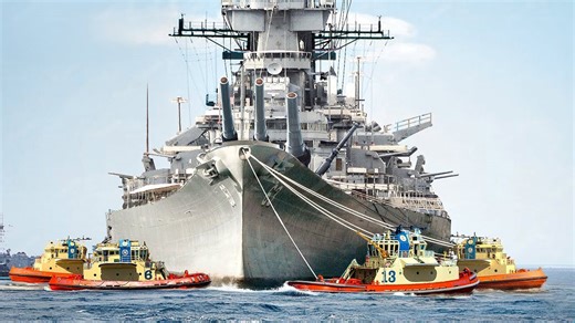 How the U.S. Moves Its Massive Battleships Into the Sea With Powerful Tugboats