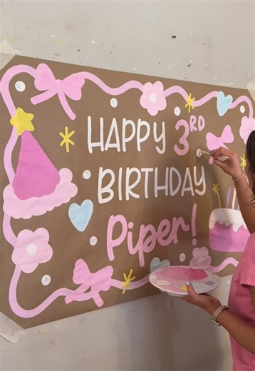 Obsessed with how cute this is!! 🌸💖🧁✨ #birthdaybanner #brownpaperbanner #paintedbanner #bannerpainting