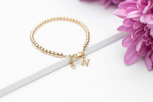 Gold Baby Bracelet for Girl | 14k Gold Filled 3mm Bead | 1 Year Old Girl Gift | Baptism Gift Girl | Personalized Toddler Bracelet | Name - Etsy