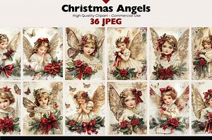 Cute Vintage Christmas Angel JPEG Graphics Christmas Clipart Holiday Illustrations Instant Download Paper Crafts Junk Journal Scrapbooking - Etsy