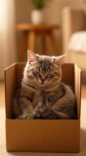 Cute Cat Sleeping in a Tiny Box 😻📦#shorts #short #funnycats #kitten