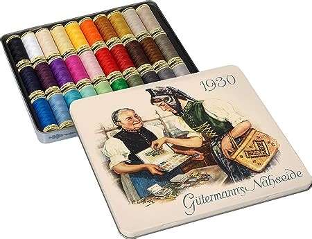 Gütermann creativ Nostalgie-Box mit 30 Spulen Allesnäher 100 m in verschiedenen Farben