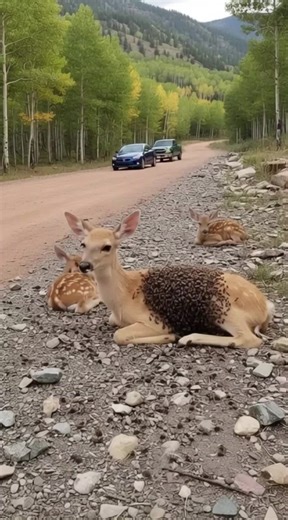 Man Rescues Deer Mother and Fawns on the Road