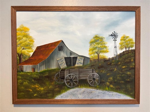Vintage Farm Landscape Oil Painting Barn Windmill Rustic Country Framed Wall Art Americana Decor - Etsy