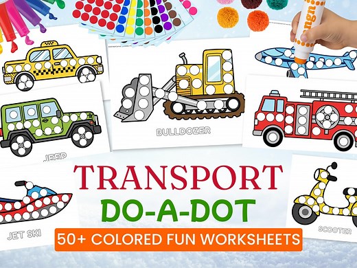 Transportation Do-a-dot Colored Activity Pack | 50  Vehicle Dot Marker Worksheets | Preschool and Toddler Printable | Fine Motor Skills - Etsy