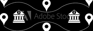 bank icon and location symbols set. Mapping icon collection. Geo location map path distance. GPS cartography position. Pinpoint, map search, route, navigator