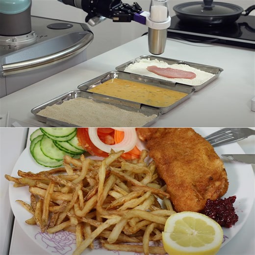 Dino Robotics' AI Robot Chef Makes Schnitzel with a Side of Fries and a Salad
