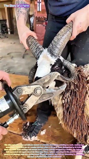 The Horn Rescue: How a Specialist Saves a Rare Jacob Sheep from Its Own Overgrown Weapon! 🐏🔧↓