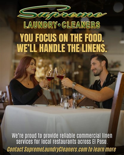You focus on the food… We’ll handle the mess 🍽️🧺 From crisp table linens to spotless napkins, Supreme Laundry & Cleaners keeps El Paso restaurants looking polished and professional — without the extra stress. Reliable service. Consistent quality. One less thing on your plate. Let us take linen off your to-do list so you can focus on what you do best. 🔗 Visit SUPREMELAUNDRYCLEANERS.COM for more details #ElPasoRestaurants #CommercialLaundry #LinenService #RestaurantLife #SupremeLaundry | Suprem