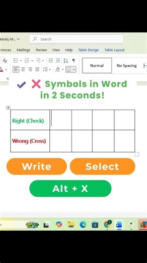 How to Insert Right and Wrong Symbols in MS Word Using Keyboard Shortcuts #shorts #excel