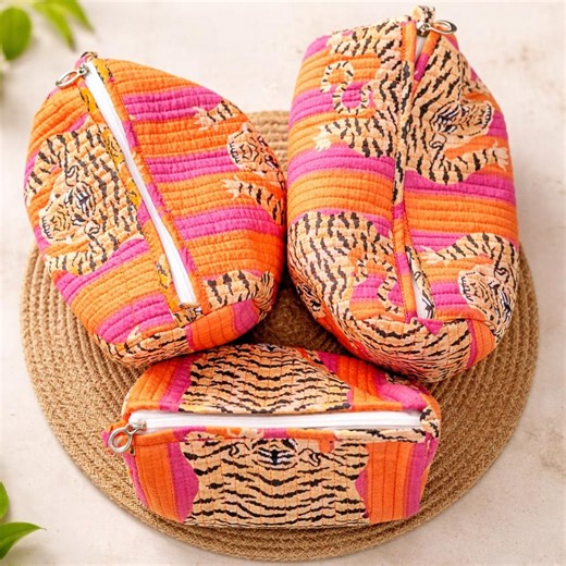 Handmade Quilted Tiger Print Cosmetic Pouch, Boho Travel Makeup Organizer - Etsy