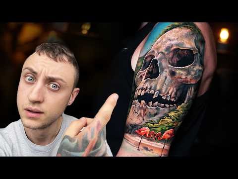Tattooing a Skull Mountain | 3 DAYS IN A ROW! | Caribbean Sleeve (part 1)