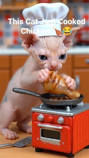 Chef Cat Cooking Chicken 🍗 #cats #music #food