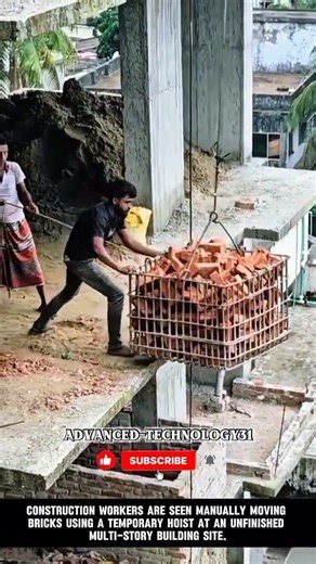 Manual Brick Transportation with a Temporary Hoisting System !! #shorts #innovation #tools