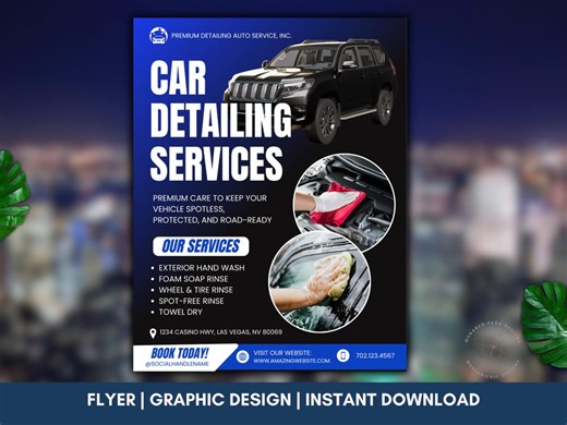 Car Detailing Services Flyer Template, Auto Wash & Detailing Canva Flyer, Auto Care Marketing Poster - Etsy